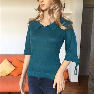 Tulle fitted sweater with collar&sleeve details.S.